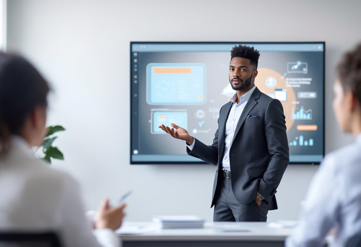 image of teacher using a smartboard (for a edtech)